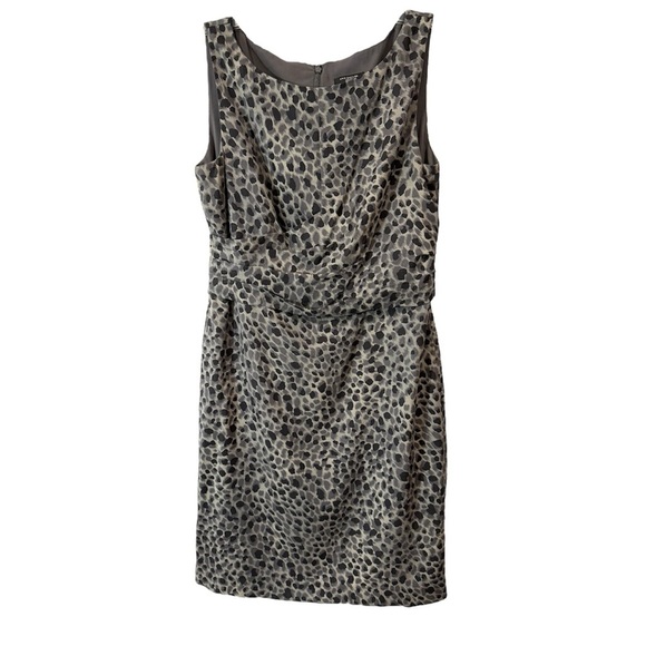 Ann Taylor Petite Silk Sheath Animal Print Sleeveless Dress Gray Black Size 4P - Picture 3 of 14